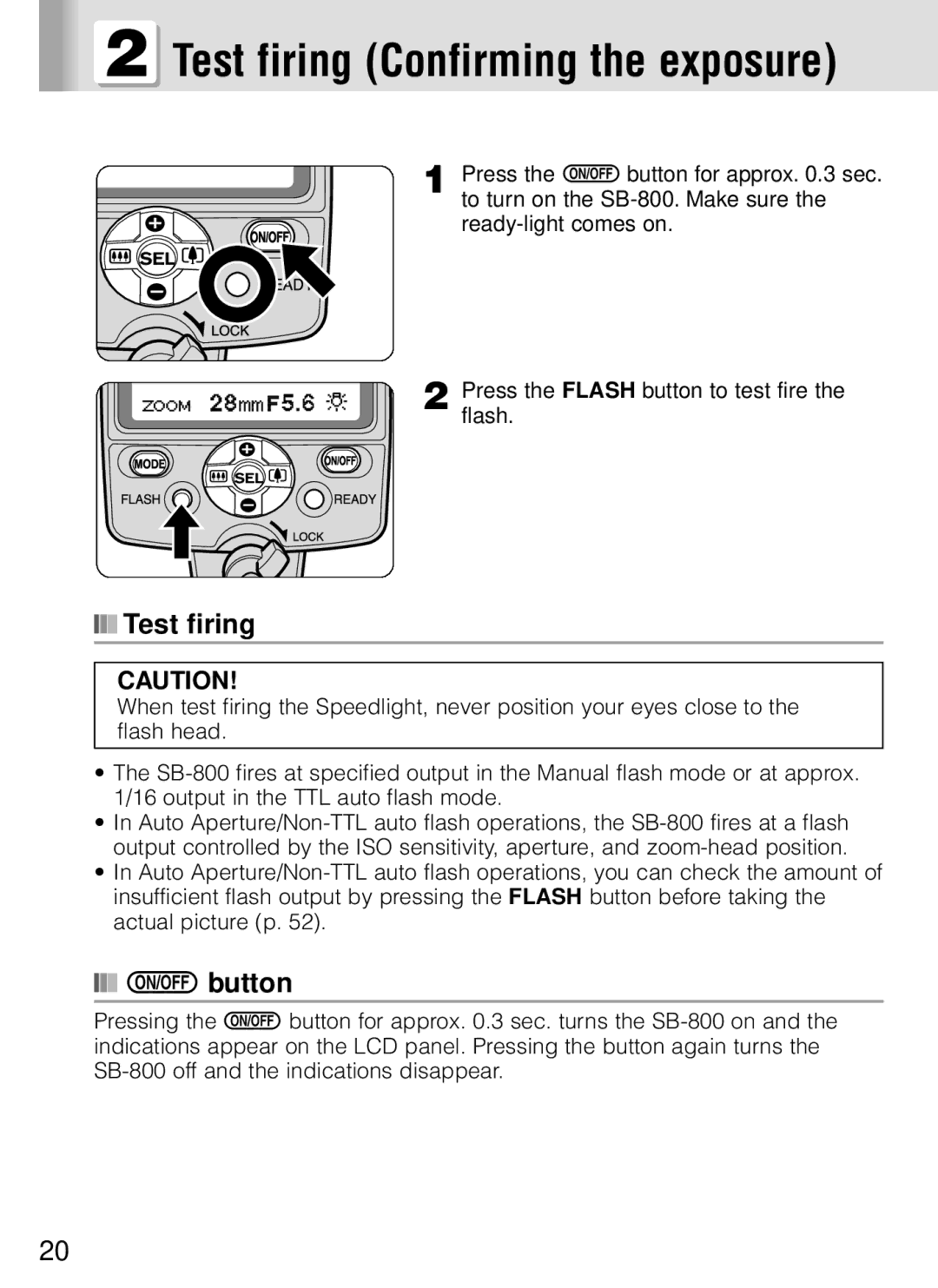 Nikon SB-800 instruction manual Test firing Confirming the exposure, Button 