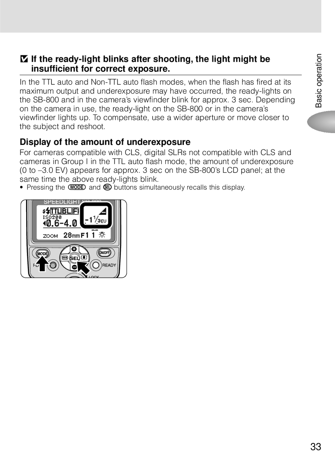 Nikon SB-800 instruction manual Display of the amount of underexposure 