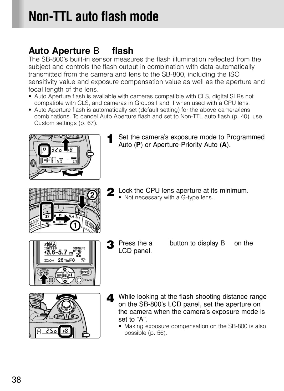 Nikon SB-800 instruction manual Non-TTL auto flash mode, Auto Aperture B flash 