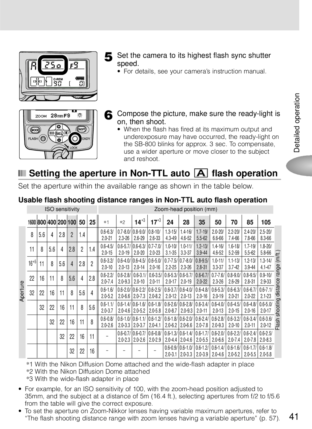 Nikon SB-800 instruction manual Setting the aperture in Non-TTL auto a flash operation 