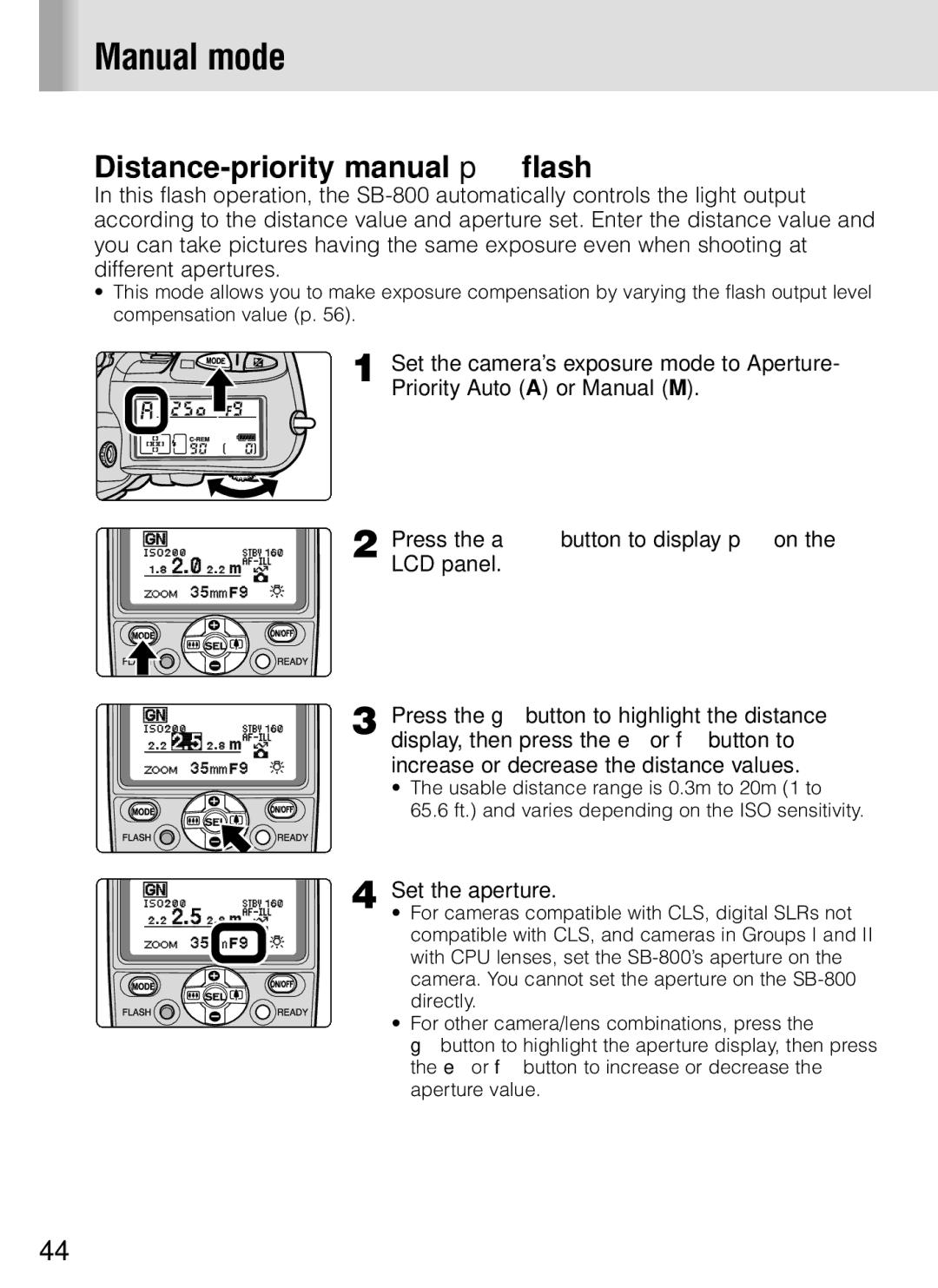 Nikon SB-800 instruction manual Manual mode, Set the aperture 