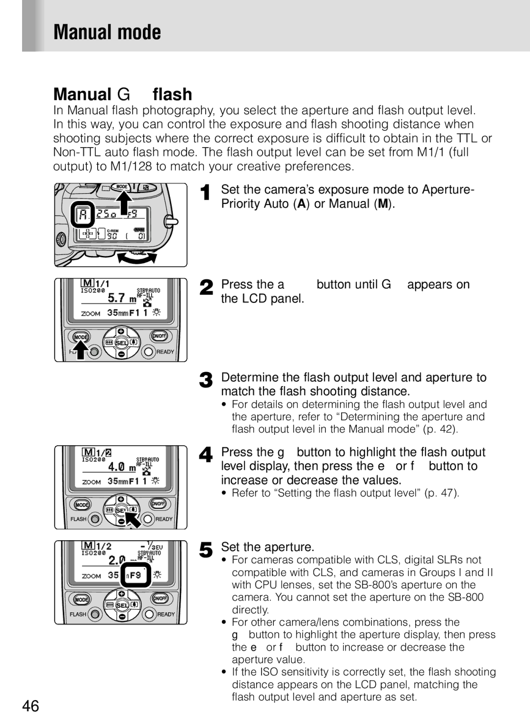 Nikon SB-800 instruction manual Manual G flash 