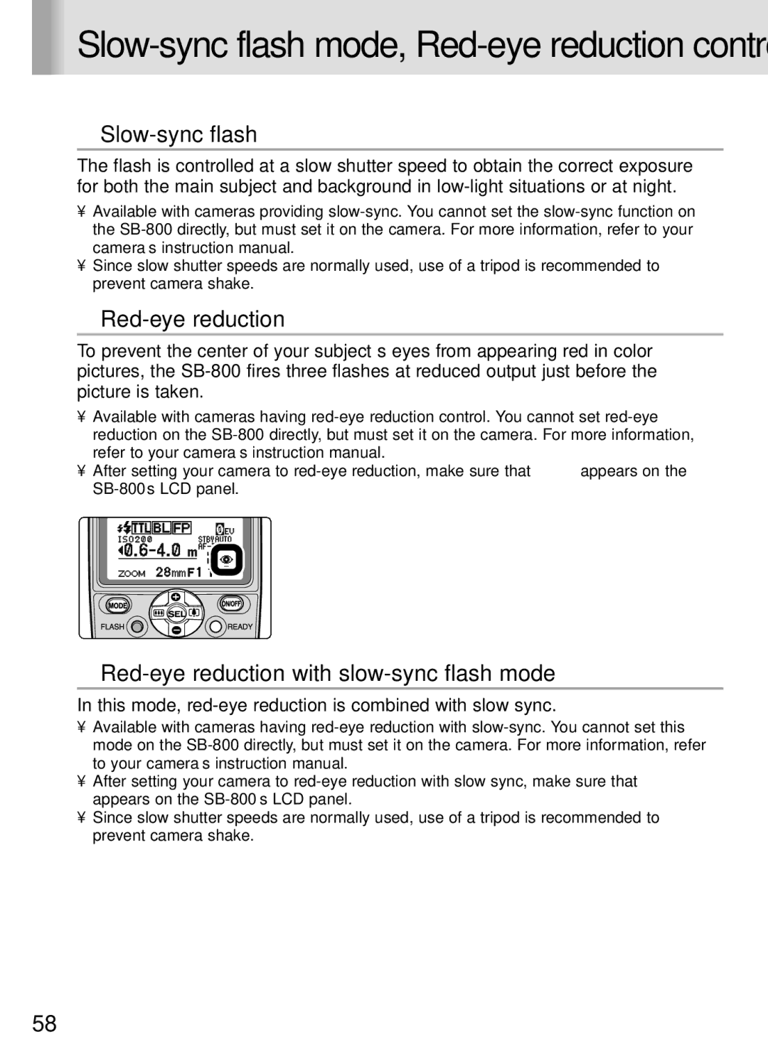 Nikon SB-800 Slow-sync flash mode, Red-eye reduction control, Red-eye reduction with slow-sync flash mode 