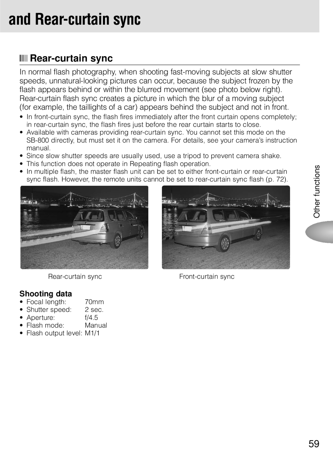 Nikon SB-800 instruction manual Rear-curtain sync, Shooting data 