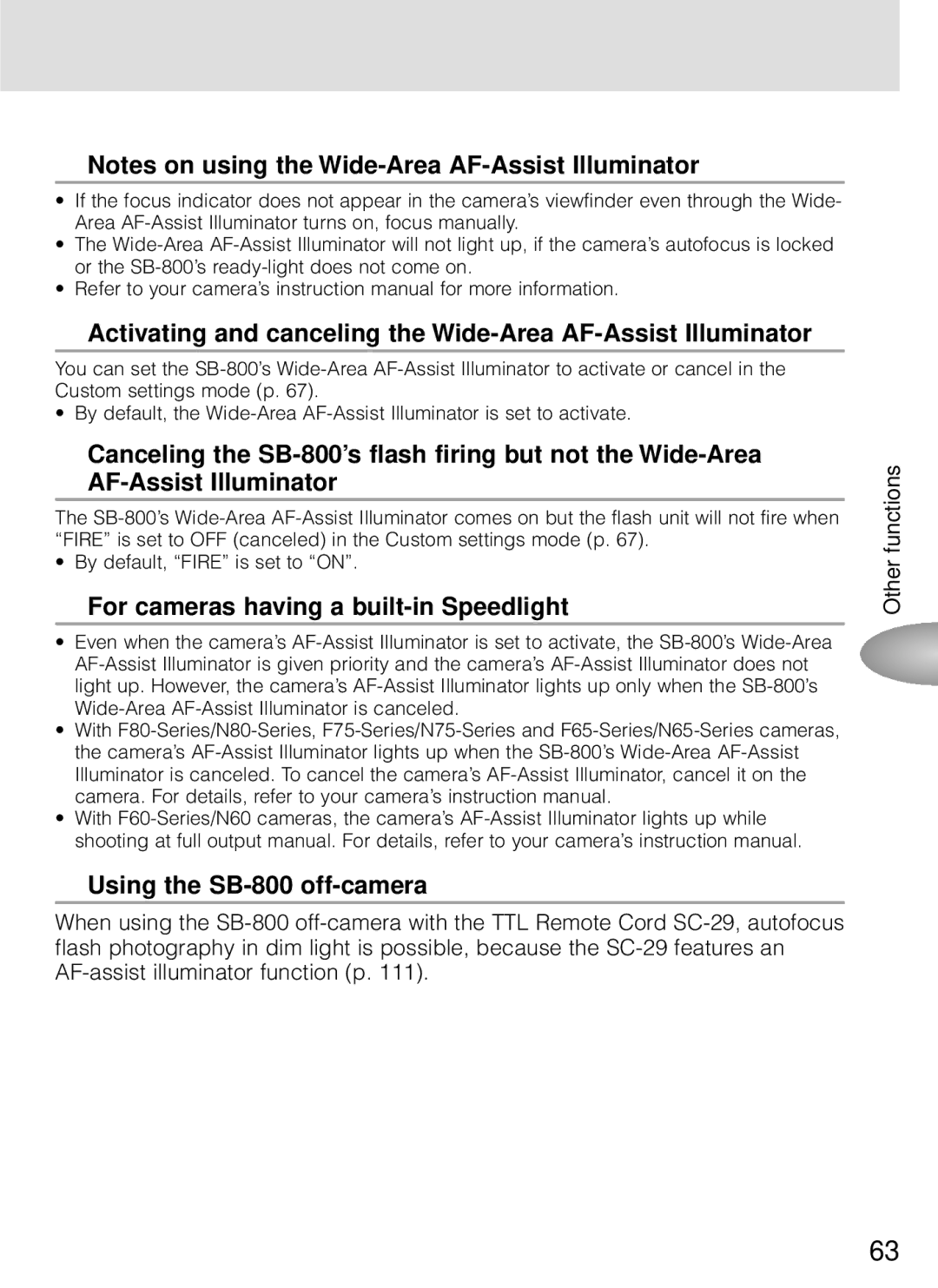 Nikon instruction manual For cameras having a built-in Speedlight, Using the SB-800 off-camera 