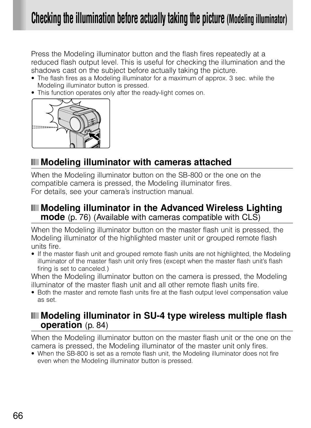 Nikon SB-800 instruction manual Modeling illuminator with cameras attached 