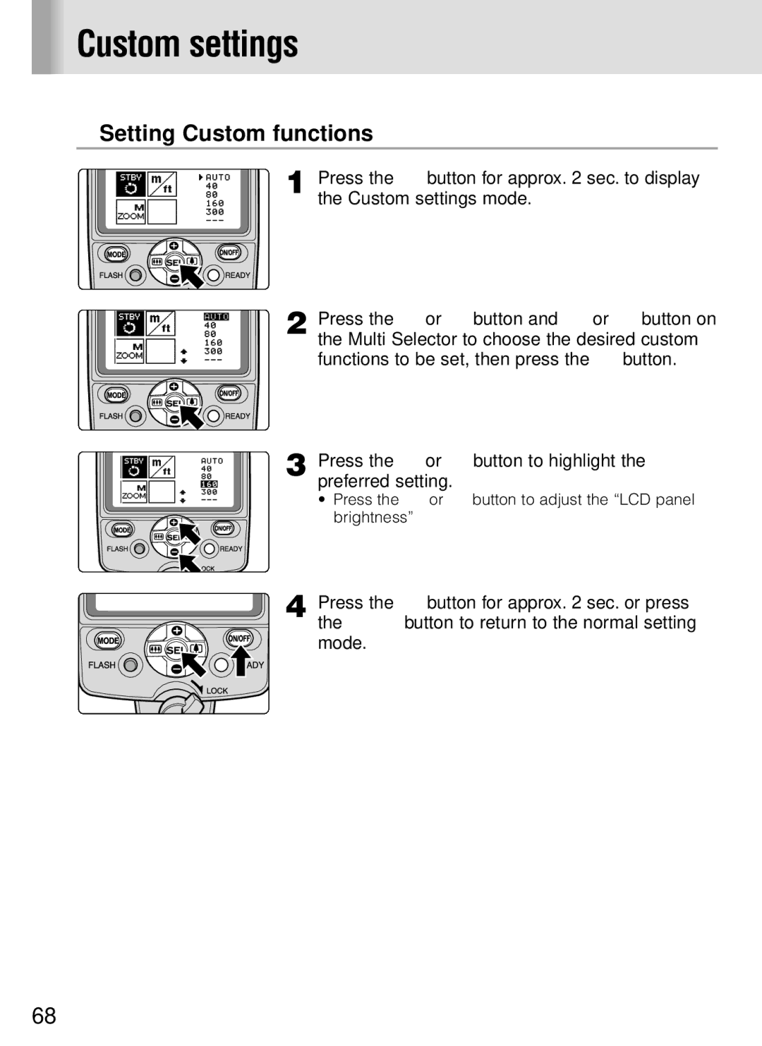 Nikon SB-800 instruction manual Custom settings, Setting Custom functions 