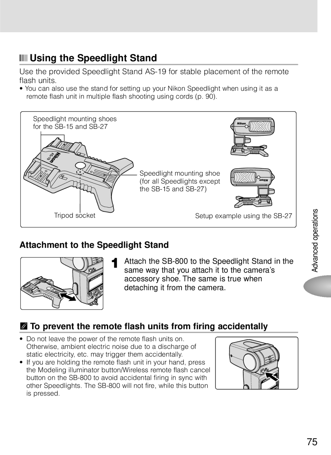 Nikon SB-800 instruction manual Using the Speedlight Stand, Attachment to the Speedlight Stand 