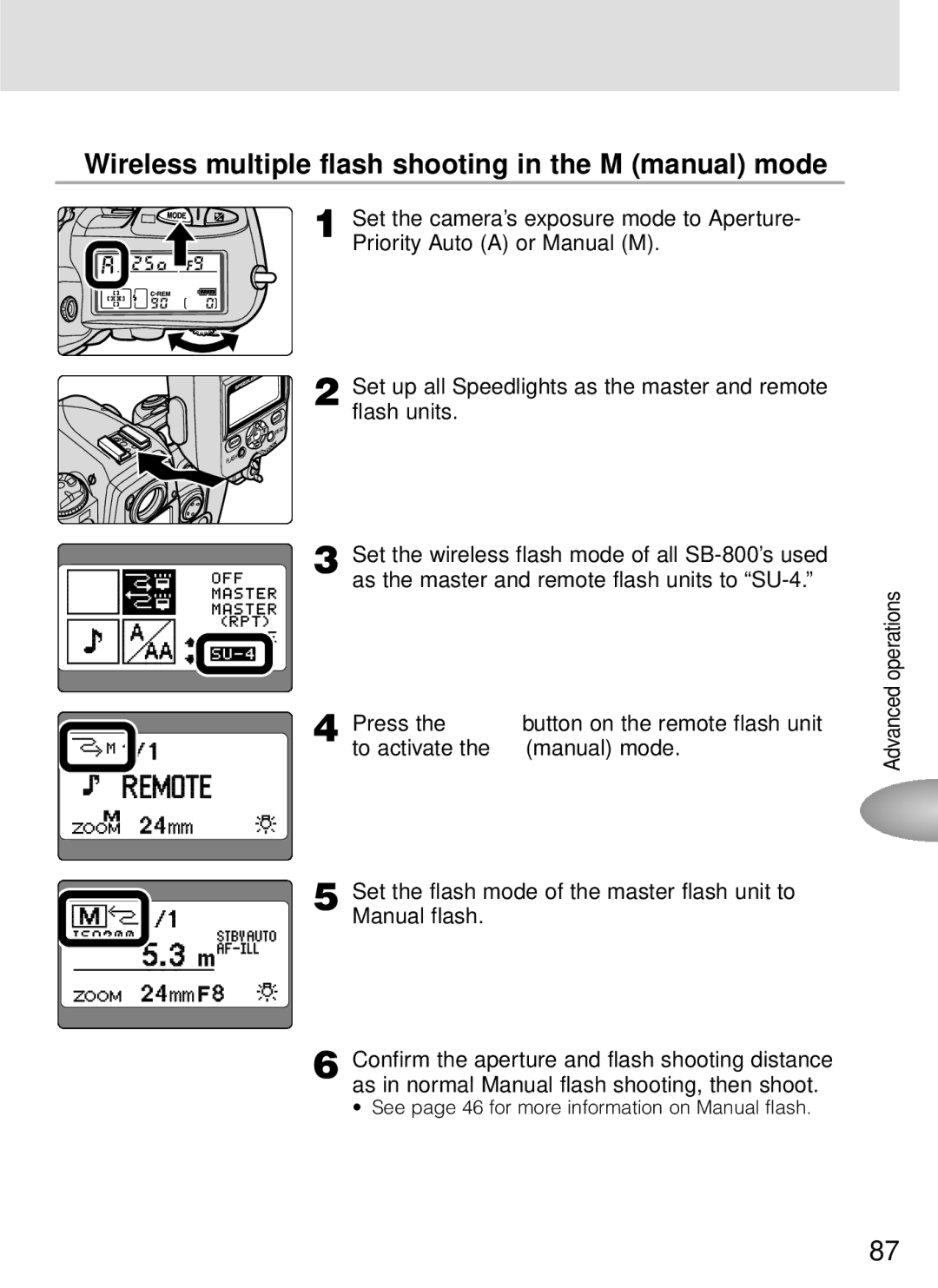 Nikon SB-800 instruction manual Wireless multiple flash shooting in the M manual mode 