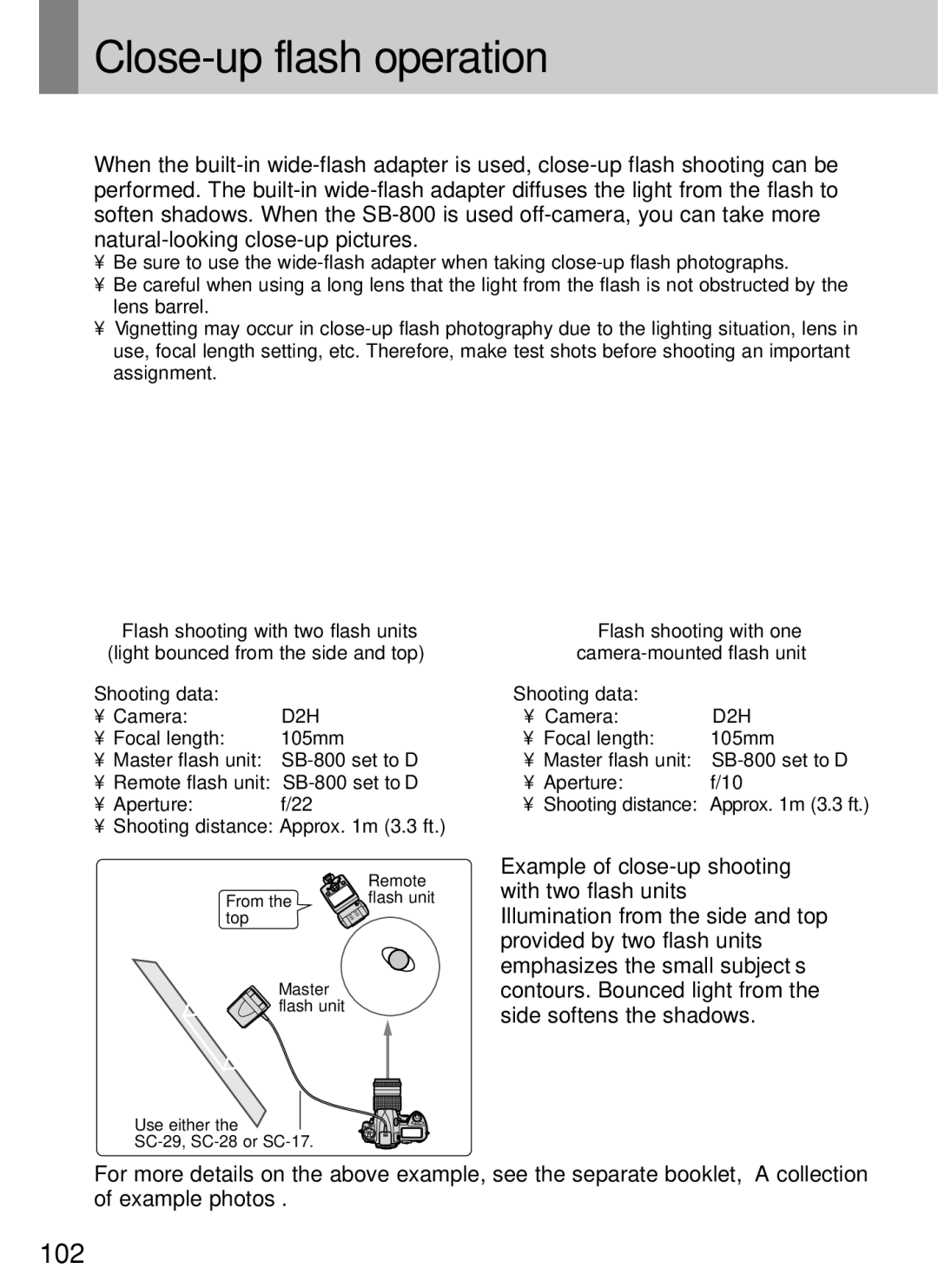 Nikon SB-800 instruction manual Close-up flash operation, 102 