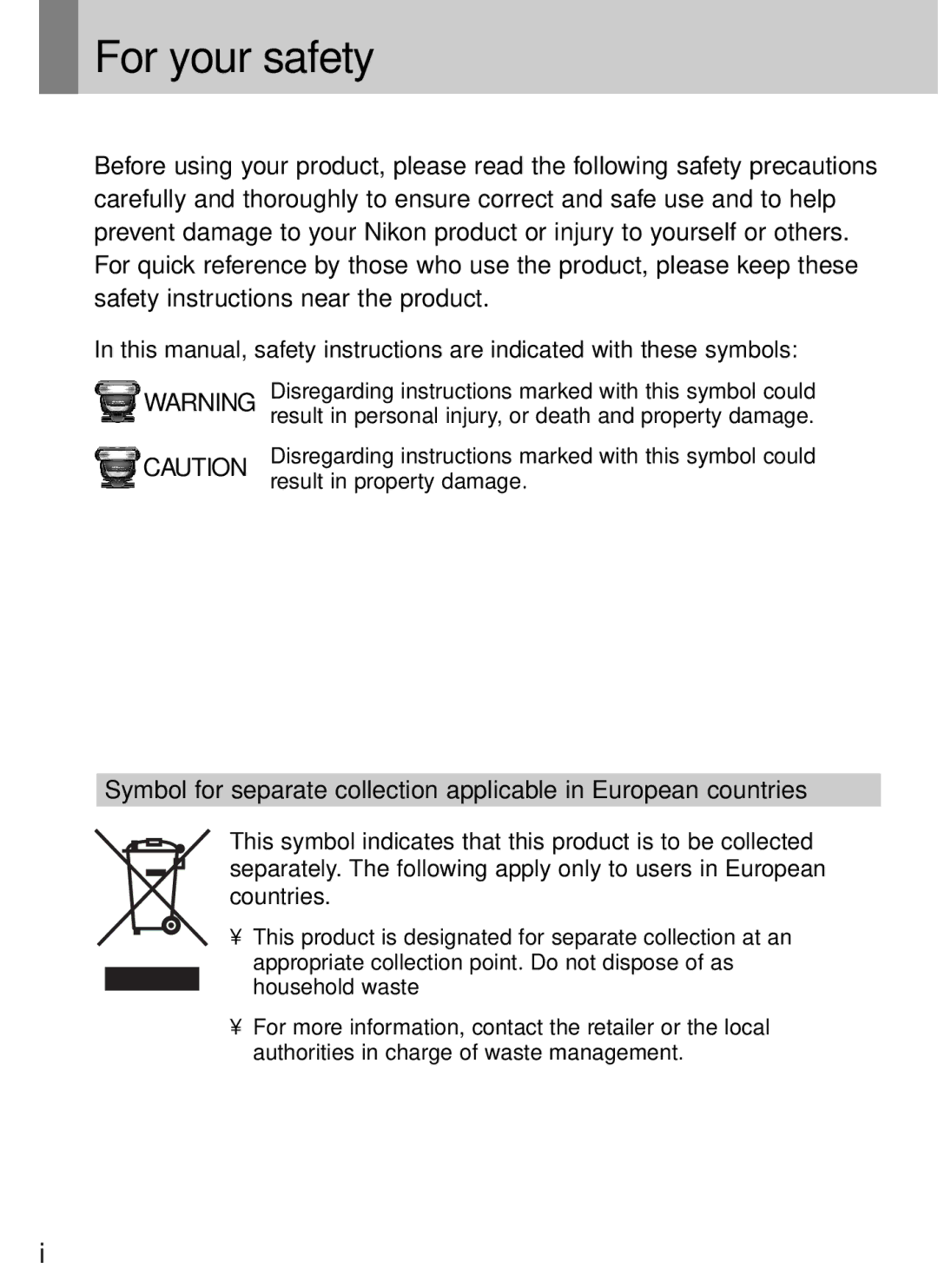 Nikon SB-800 instruction manual For your safety 