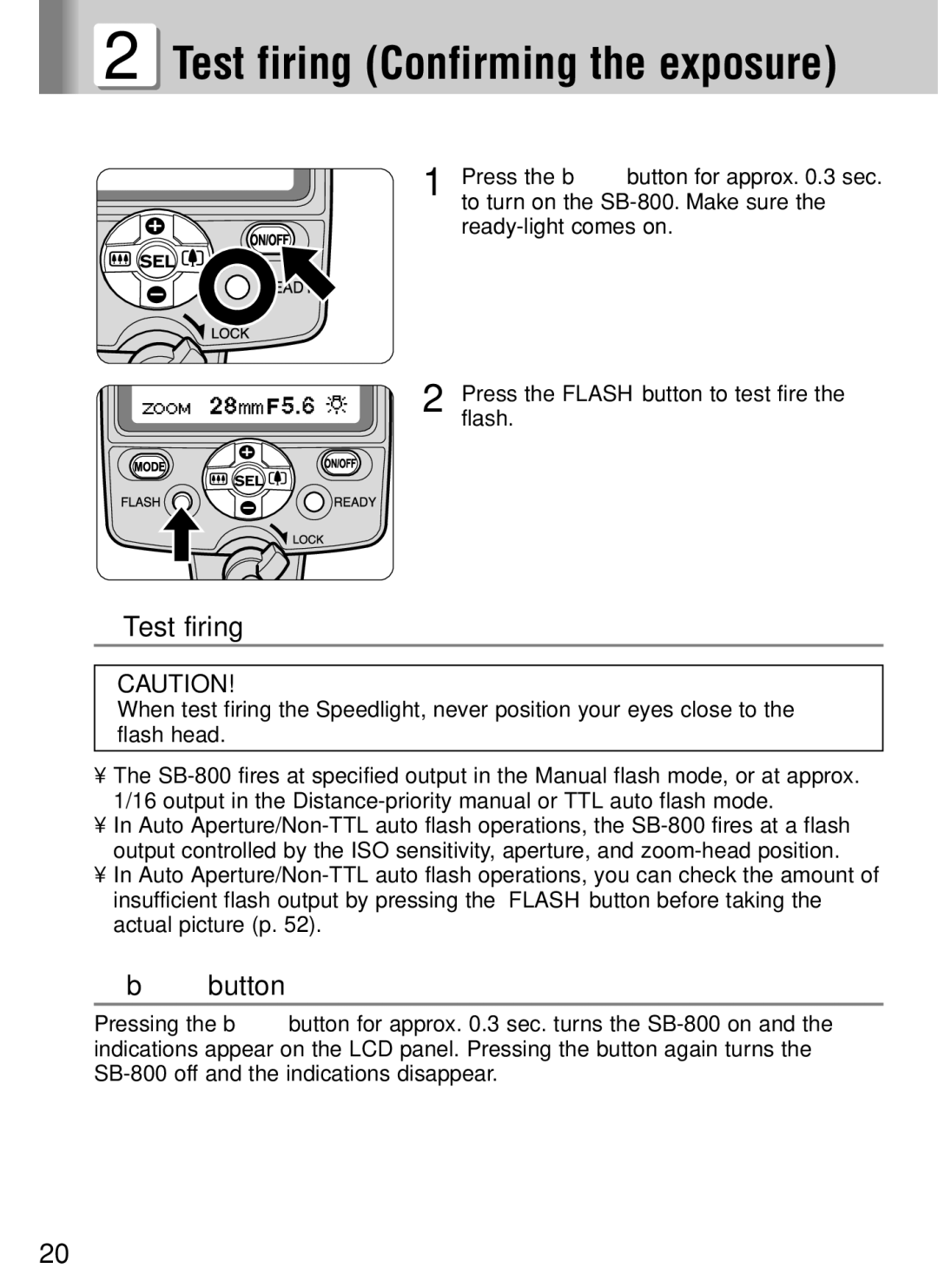 Nikon SB-800 instruction manual Test firing Confirming the exposure, Button 