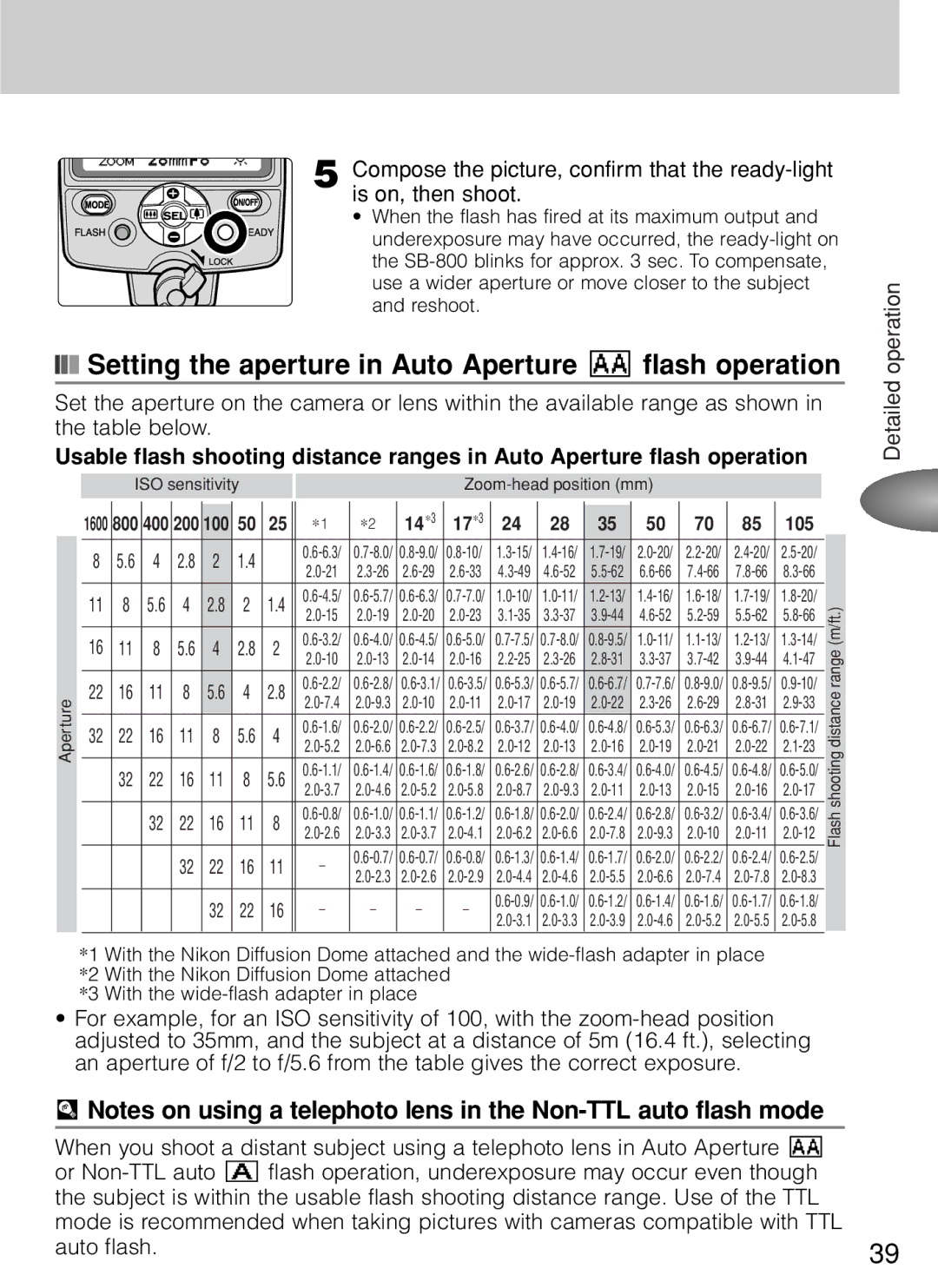 Nikon SB-800 instruction manual Setting the aperture in Auto Aperture B flash operation, 14∗3, 105 