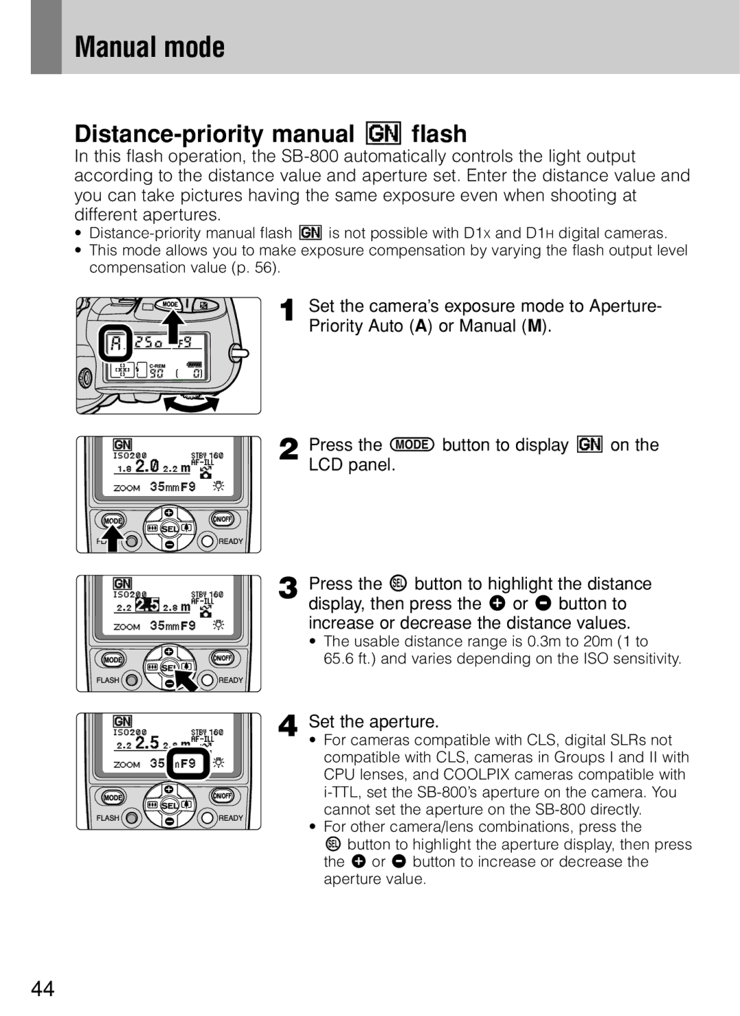 Nikon SB-800 instruction manual Manual mode, Set the aperture 