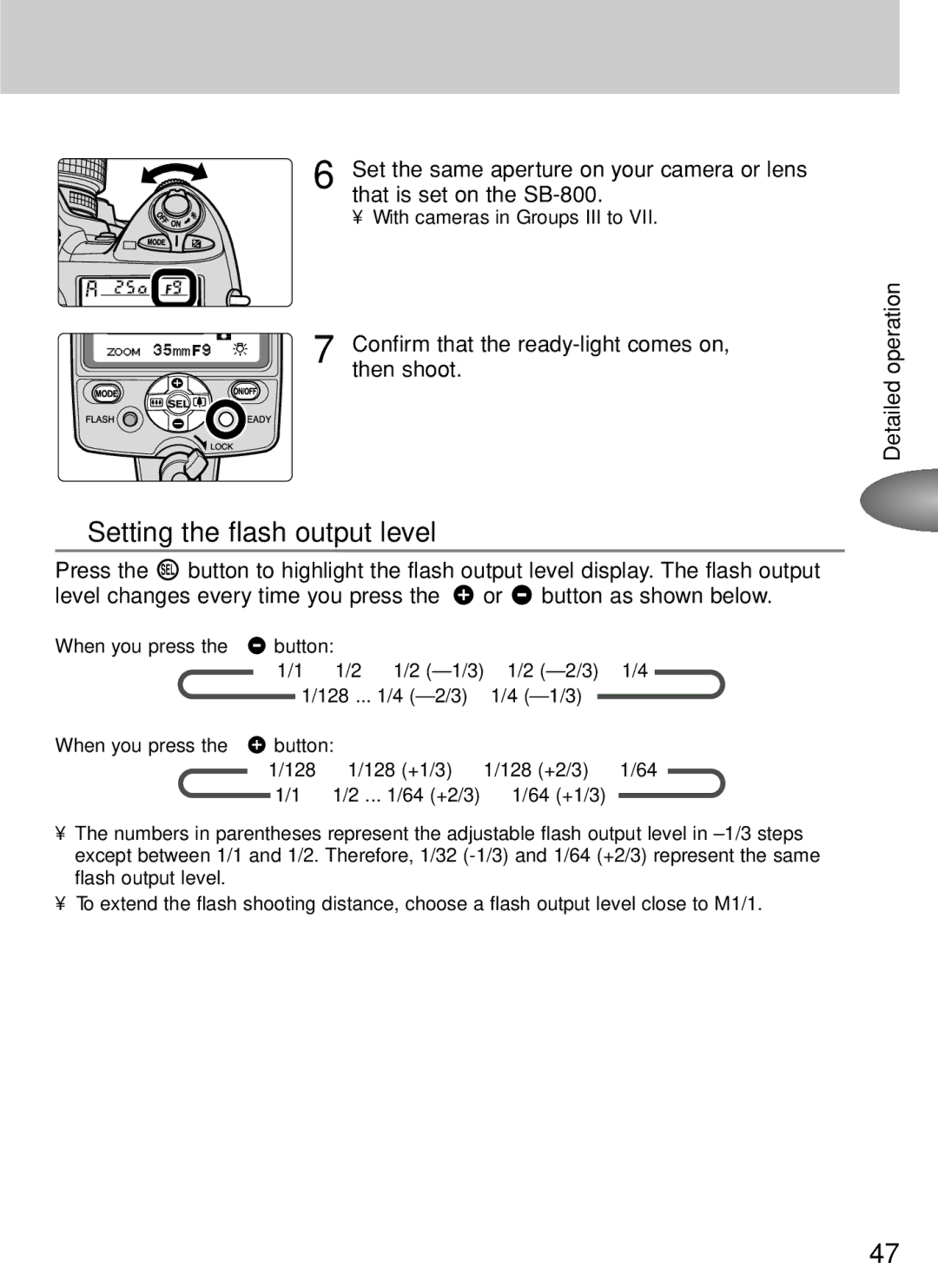 Nikon SB-800 instruction manual Setting the flash output level, Confirm that the ready-light comes on, then shoot 