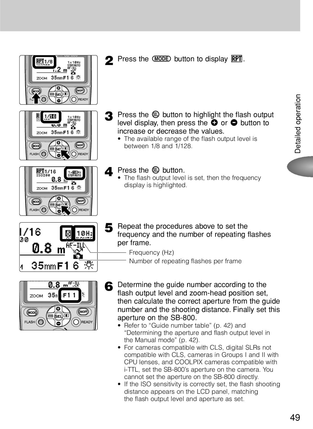 Nikon SB-800 instruction manual Press the g button 