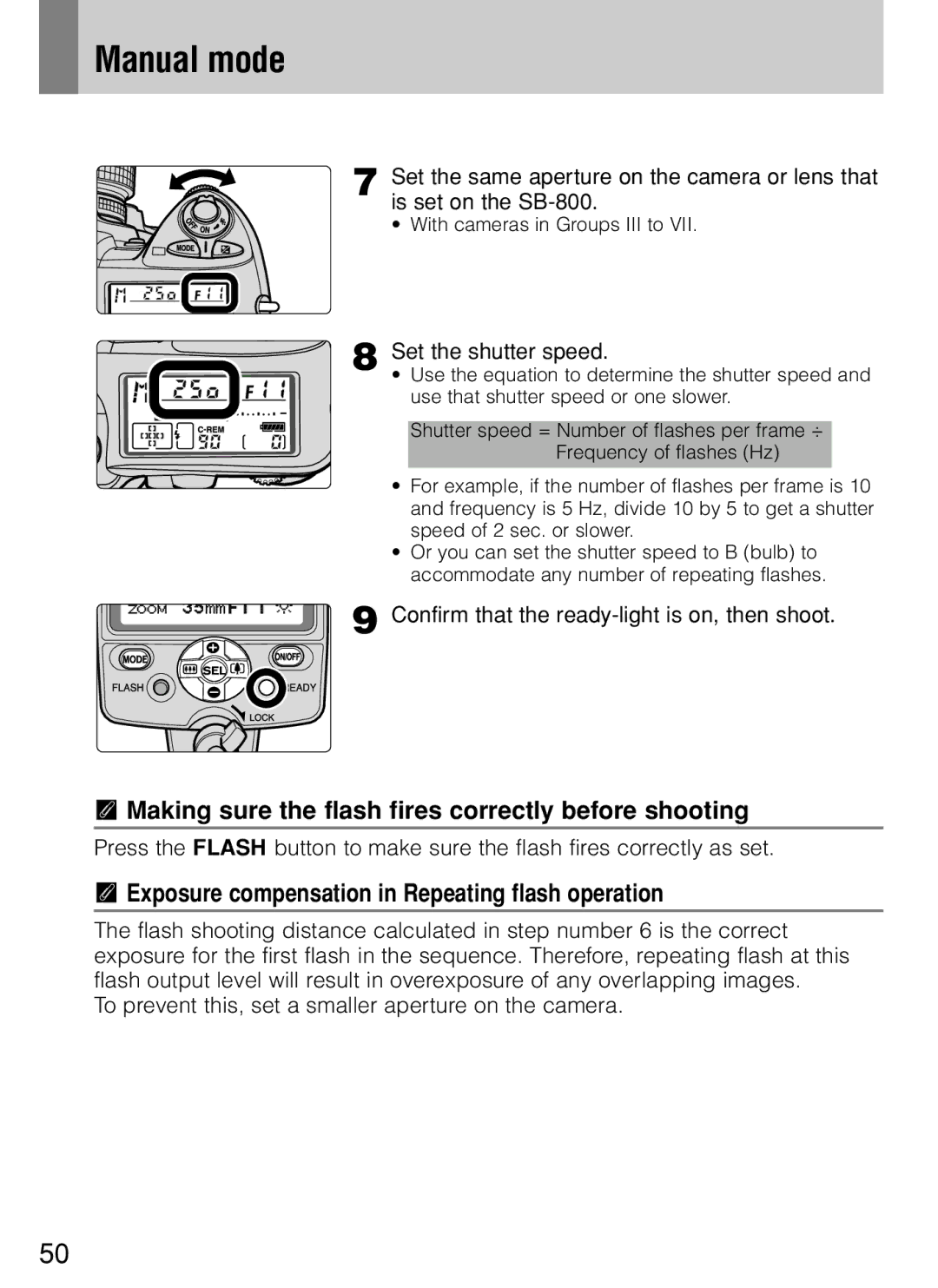 Nikon SB-800 Making sure the flash fires correctly before shooting, Exposure compensation in Repeating flash operation 