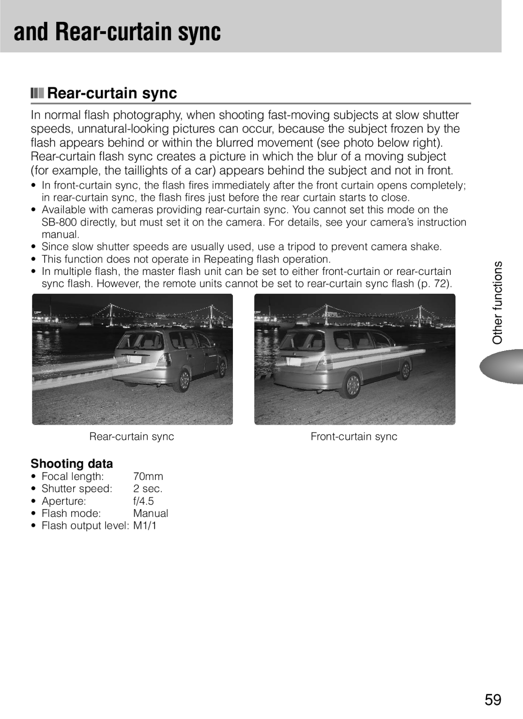 Nikon SB-800 instruction manual Rear-curtain sync, Shooting data 