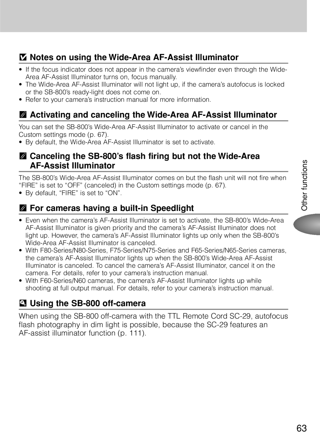 Nikon instruction manual For cameras having a built-in Speedlight, Using the SB-800 off-camera 