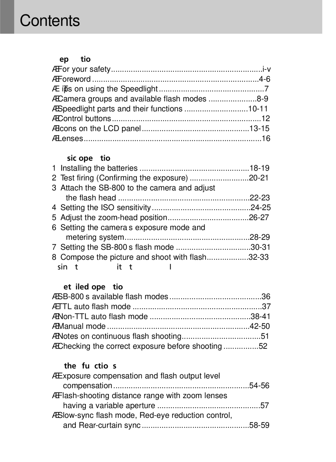 Nikon SB-800 instruction manual Contents 