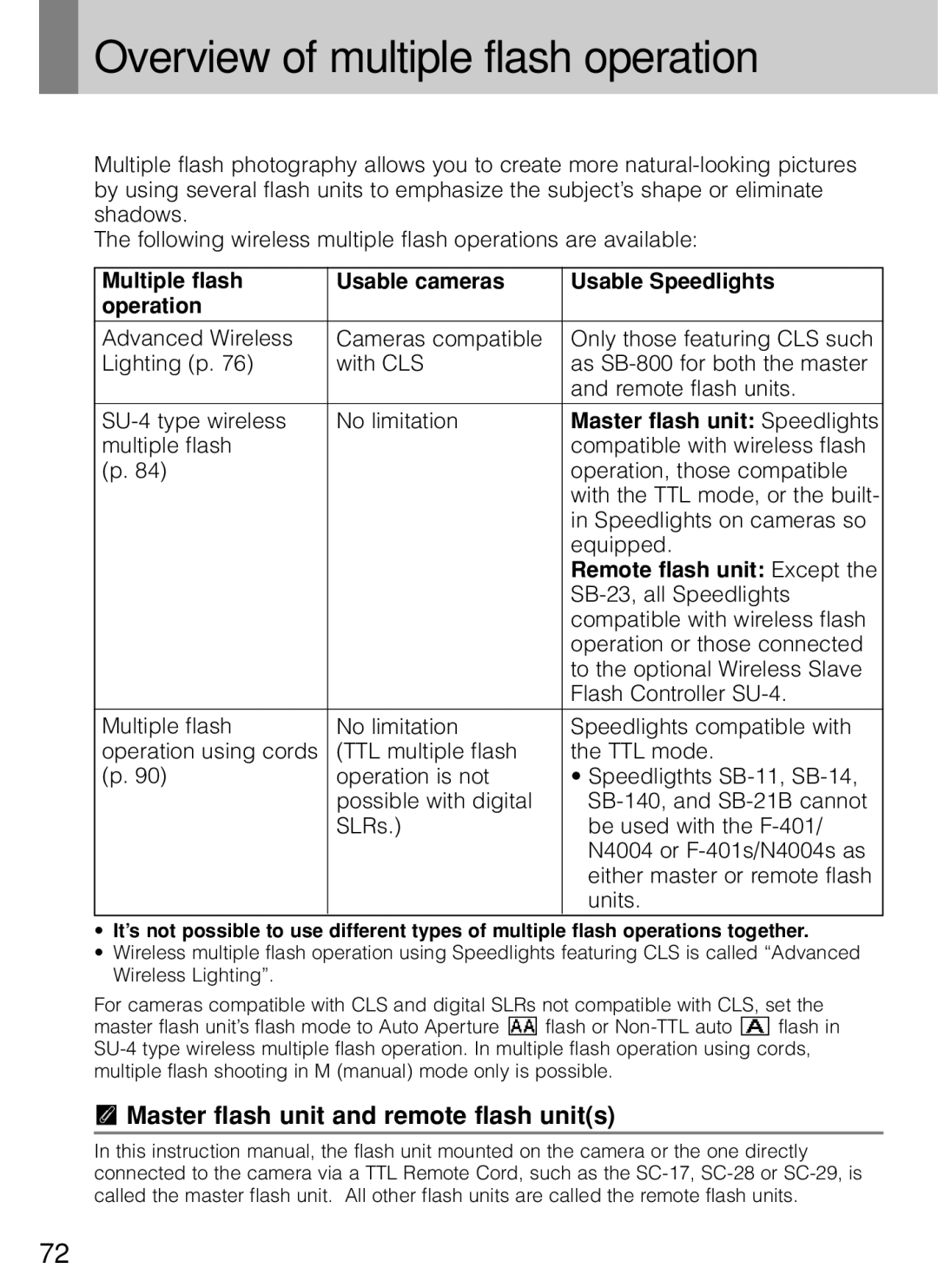 Nikon SB-800 instruction manual Overview of multiple flash operation, Master flash unit and remote flash units 