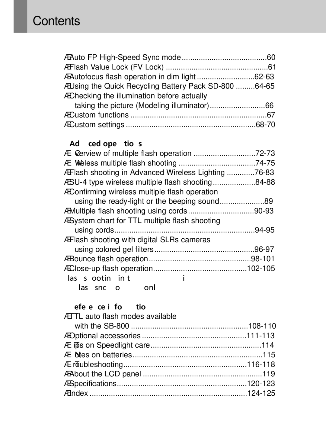 Nikon SB-800 instruction manual Contents 