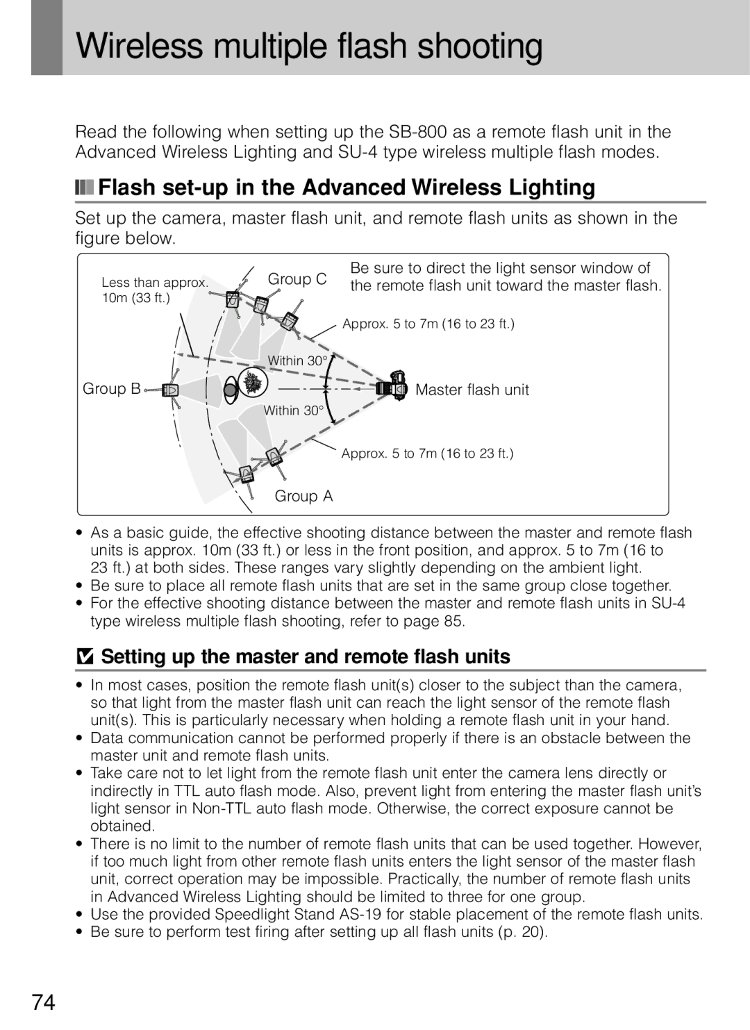 Nikon SB-800 instruction manual Wireless multiple flash shooting, Flash set-up in the Advanced Wireless Lighting 