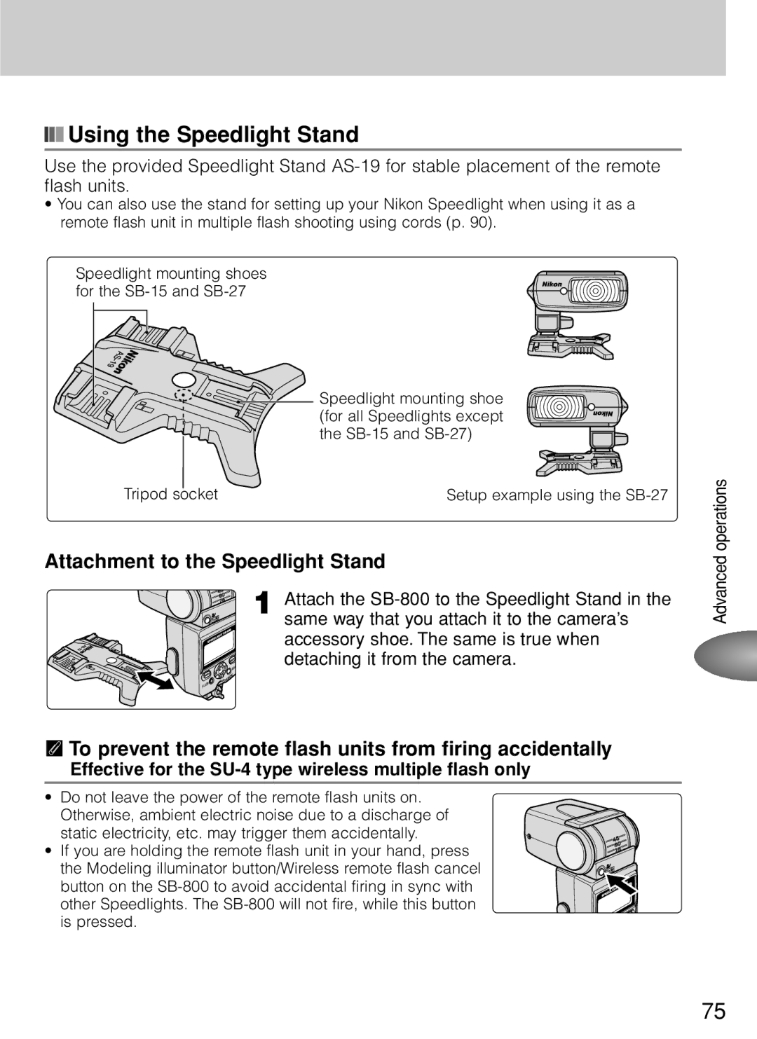 Nikon SB-800 instruction manual Using the Speedlight Stand, Attachment to the Speedlight Stand 