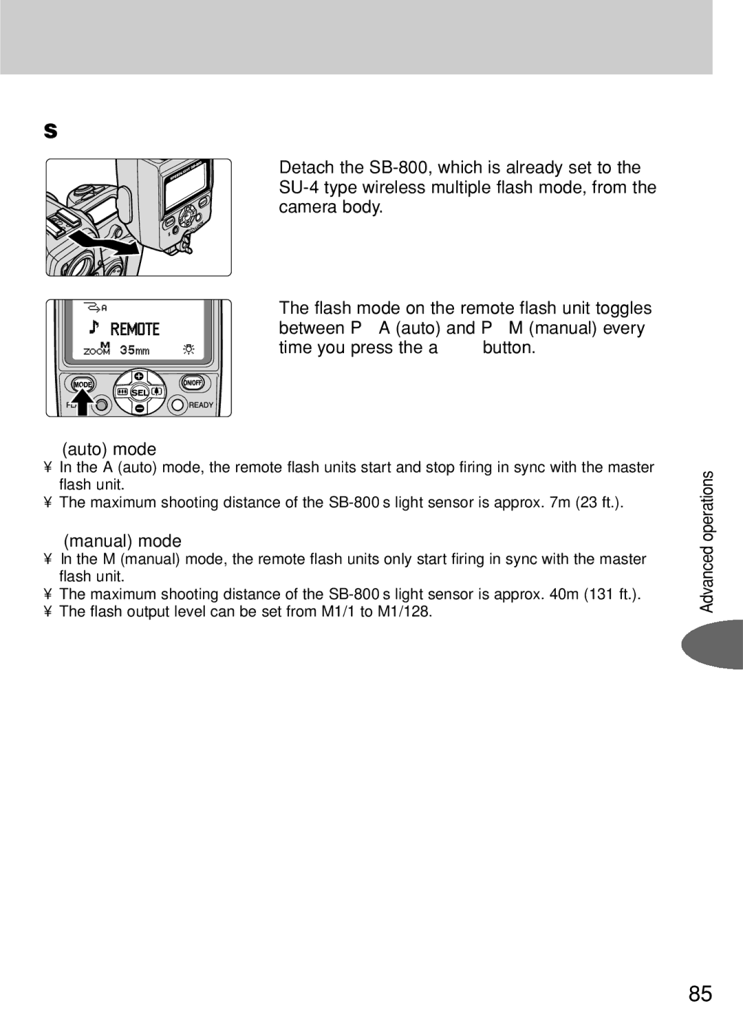 Nikon SB-800 instruction manual Setting the flash mode on the remote flash units, Manual mode 