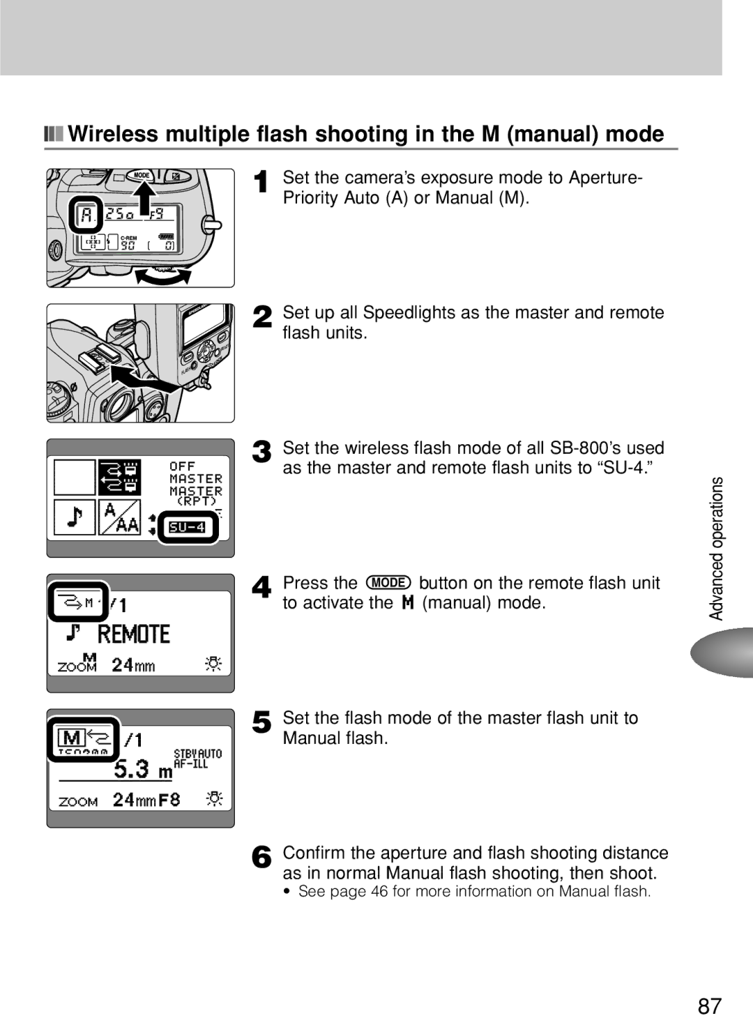 Nikon SB-800 instruction manual Wireless multiple flash shooting in the M manual mode 