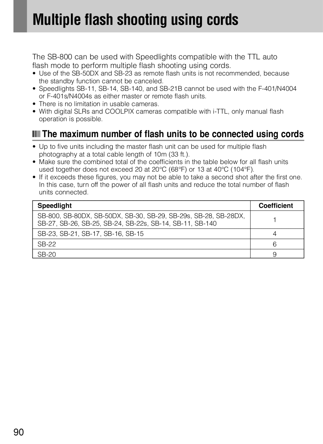 Nikon SB-800 Multiple flash shooting using cords, Maximum number of flash units to be connected using cords 