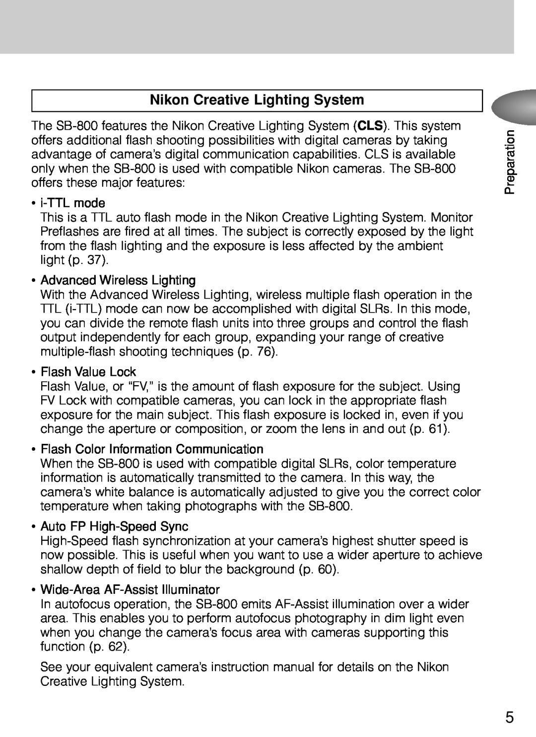 Nikon SB-800 instruction manual Nikon Creative Lighting System 