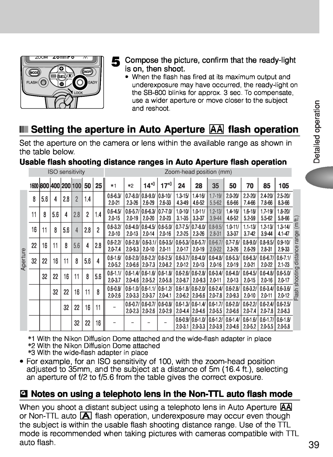 Nikon SB-800 instruction manual Setting the aperture in Auto Aperture B flash operation 
