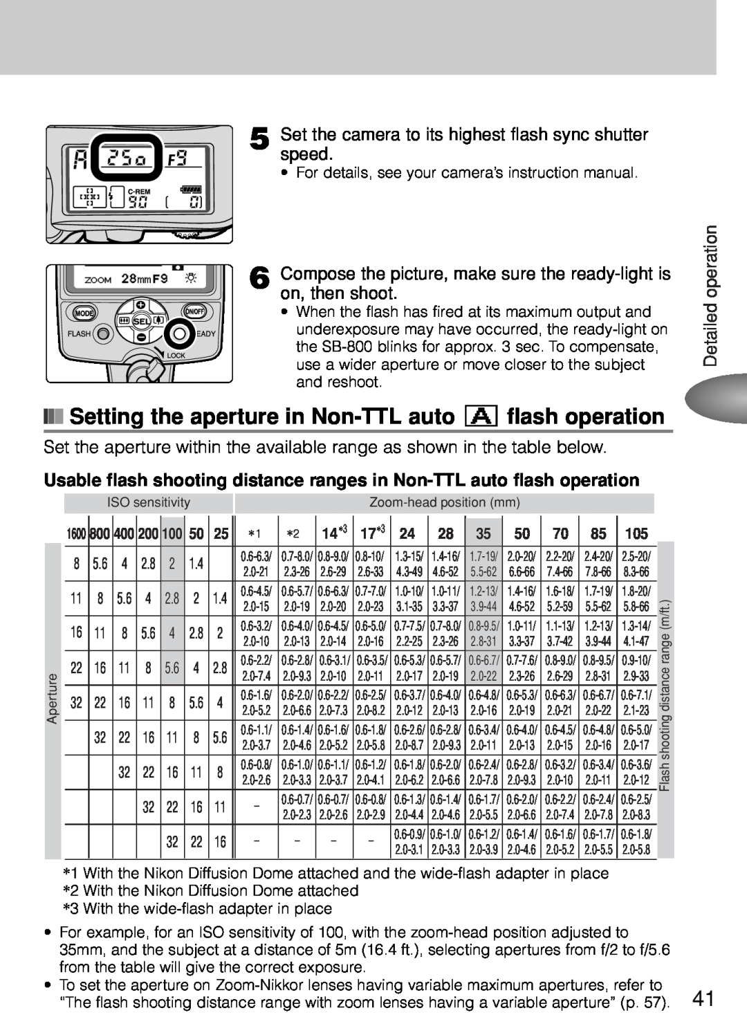 Nikon SB-800 instruction manual Setting the aperture in Non-TTL auto A flash operation, 14∗3 