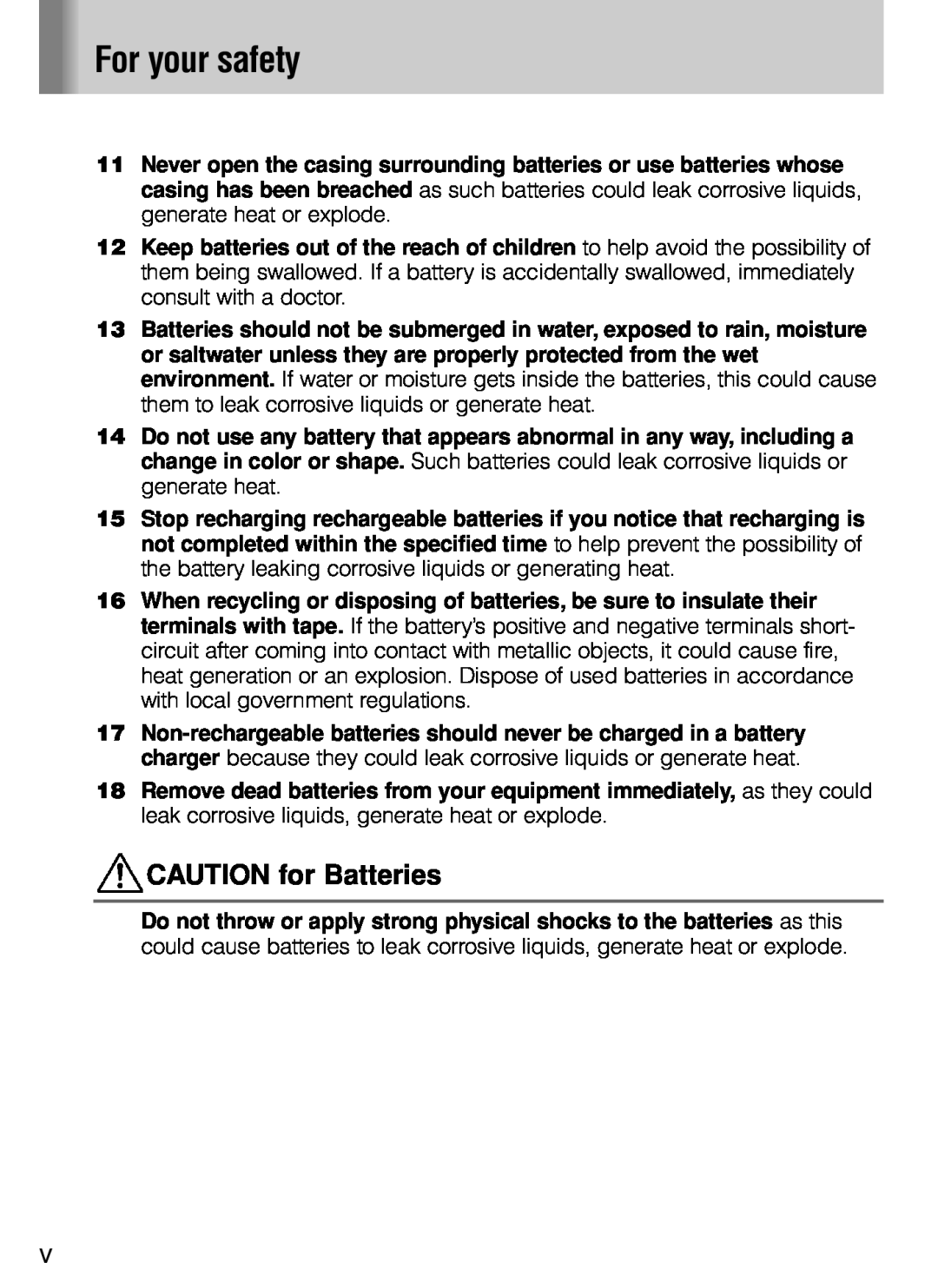 Nikon SB-800 instruction manual CAUTION for Batteries, For your safety 