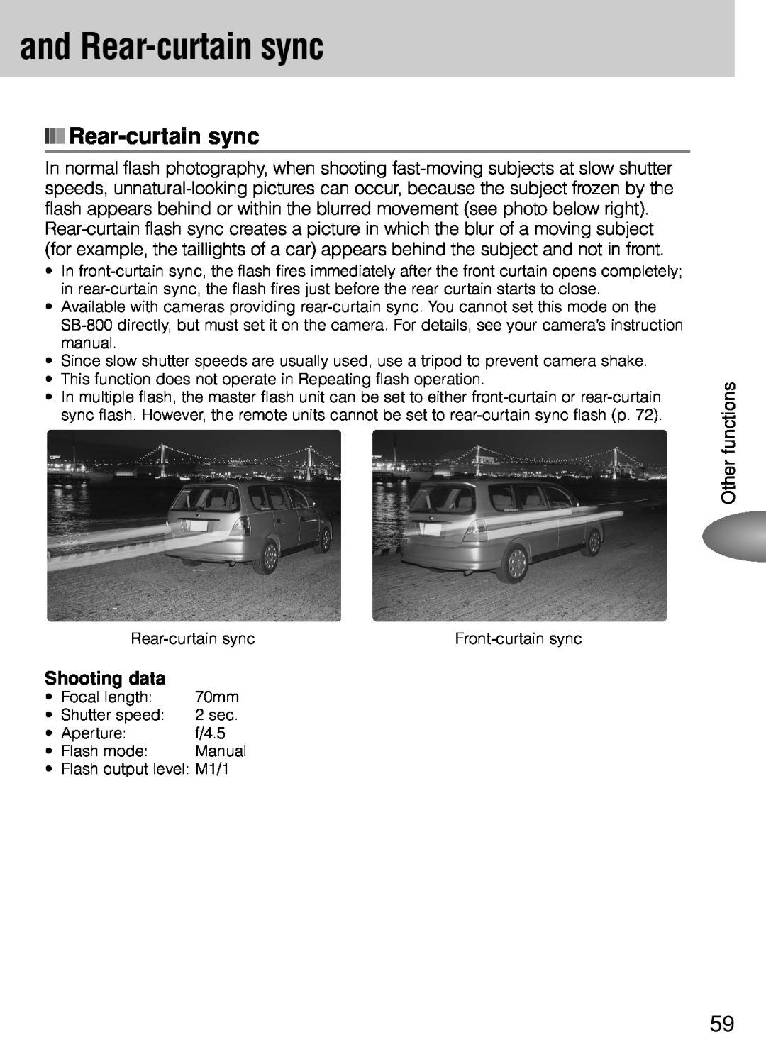 Nikon SB-800 instruction manual and Rear-curtain sync, Shooting data 