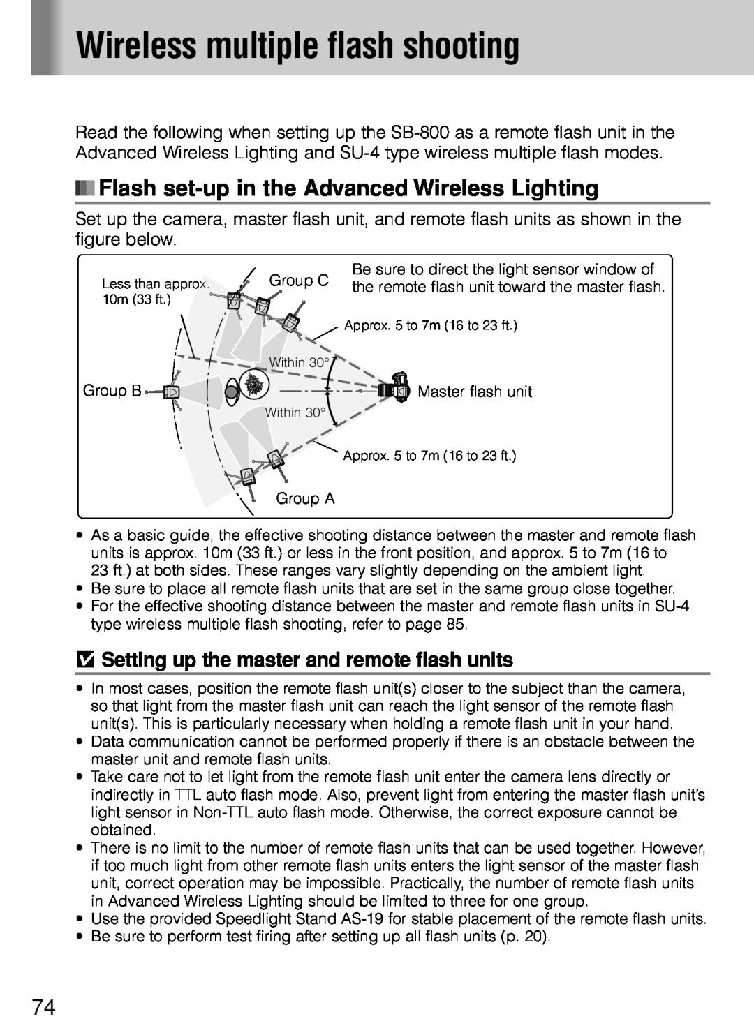 Nikon SB-800 instruction manual Wireless multiple flash shooting, Flash set-up in the Advanced Wireless Lighting 
