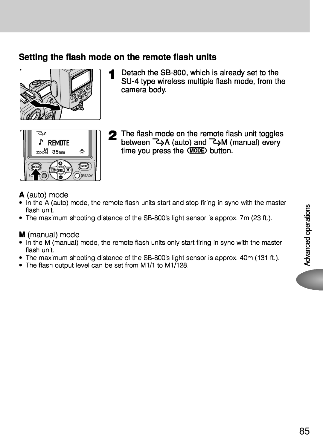 Nikon SB-800 instruction manual Setting the flash mode on the remote flash units 