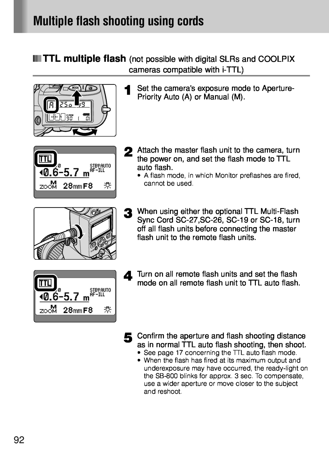 Nikon SB-800 instruction manual Multiple flash shooting using cords 