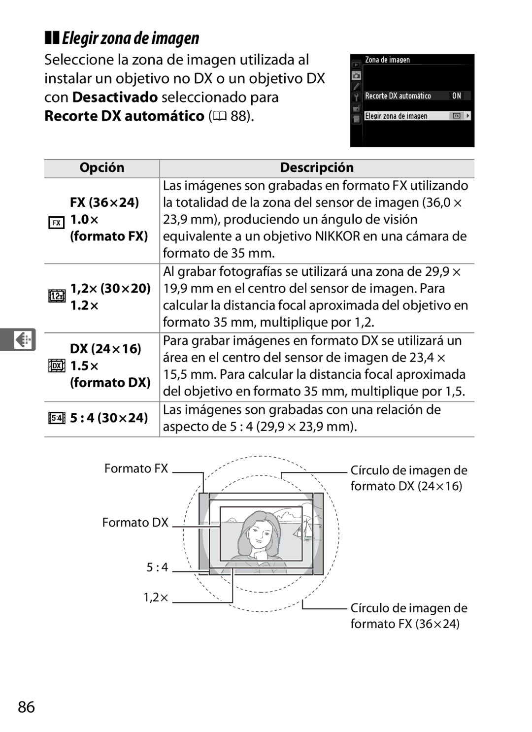 Nikon SB1L01 manual Elegir zona de imagen 