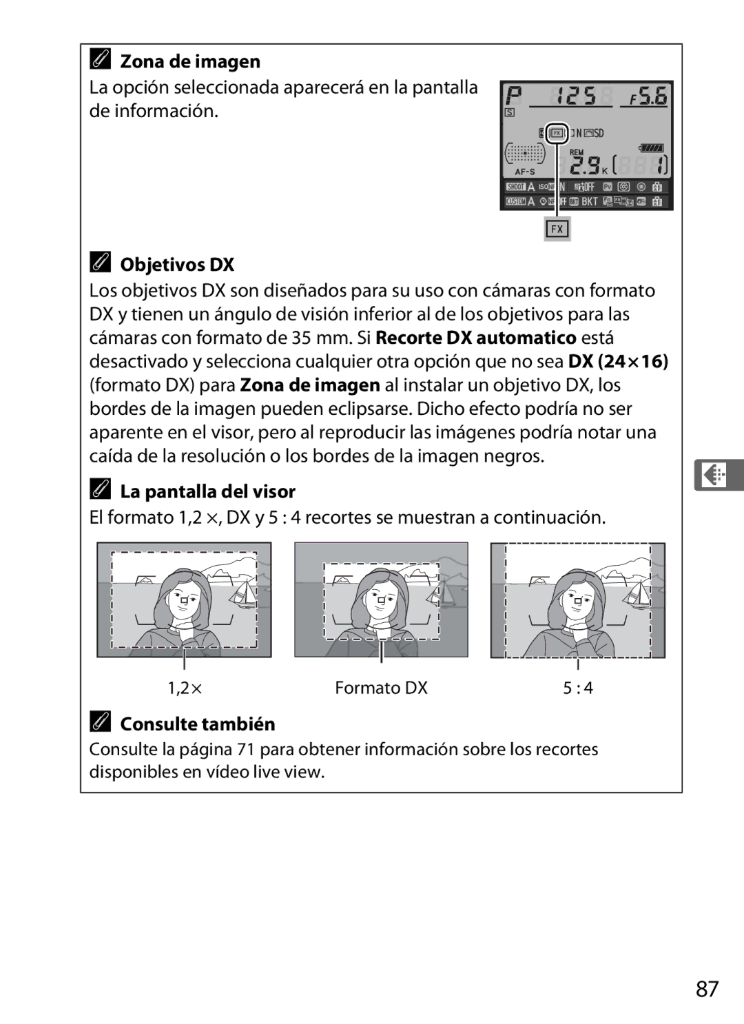 Nikon SB1L01 manual Objetivos DX, La pantalla del visor, Formato DX 