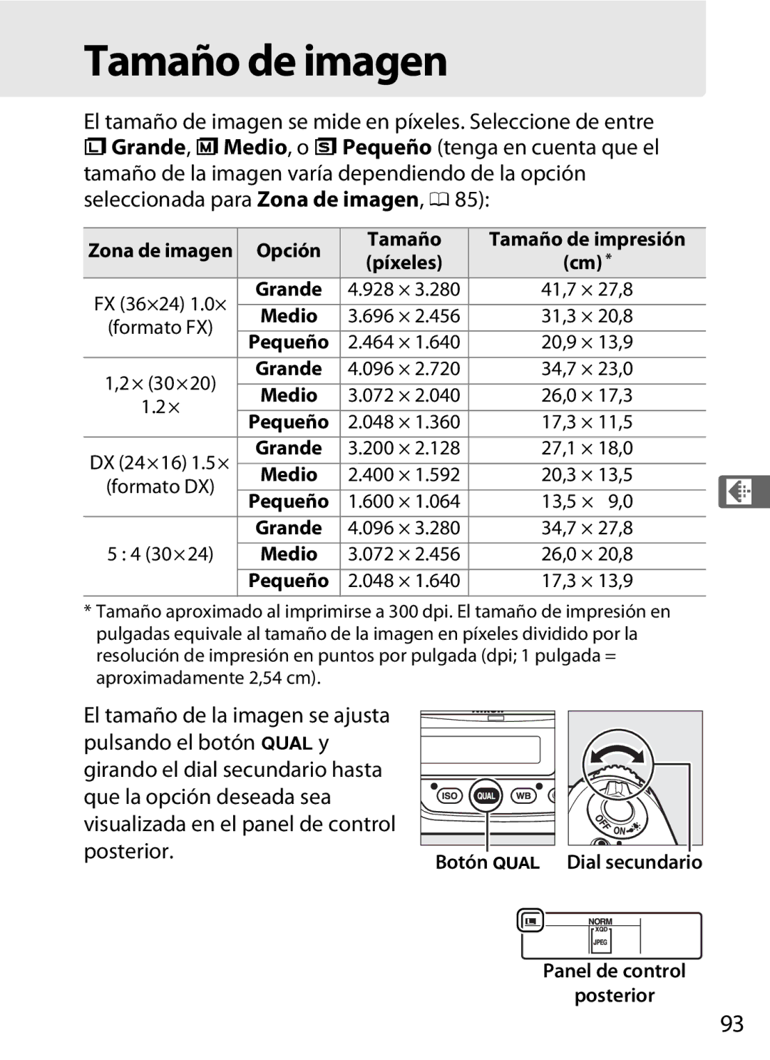 Nikon SB1L01 manual Tamaño de imagen, Opción Tamaño Tamaño de impresión, 30×24 