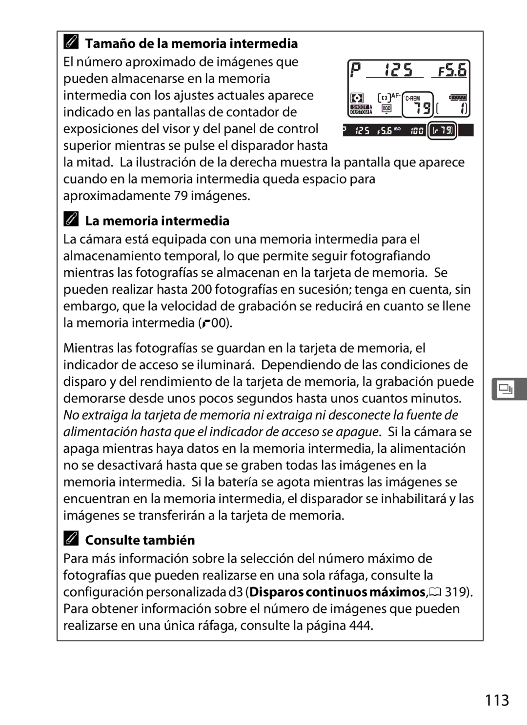 Nikon SB1L01 manual 113, Tamaño de la memoria intermedia, La memoria intermedia 