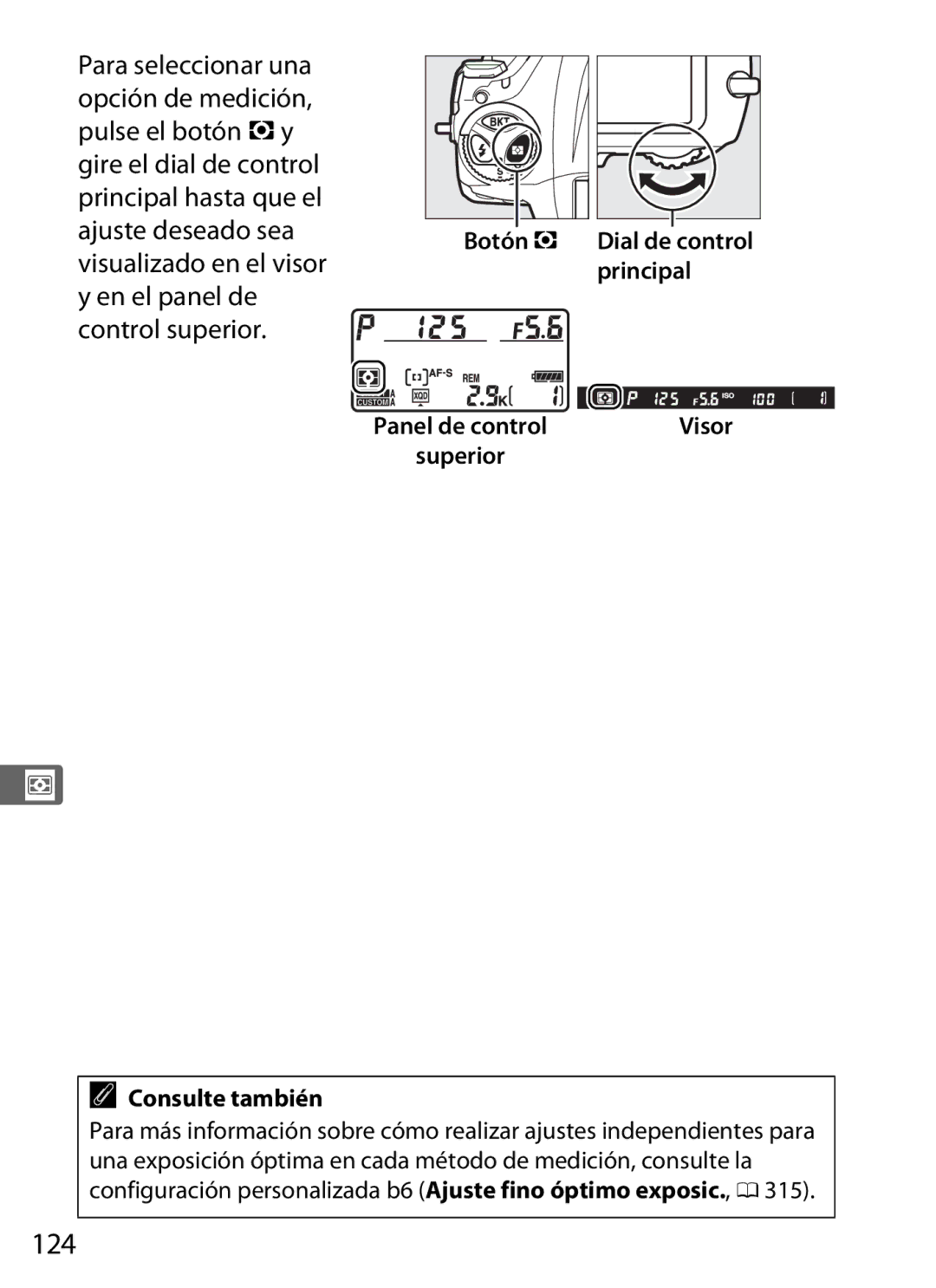 Nikon SB1L01 manual 124, Botón Y Dial de control principal 