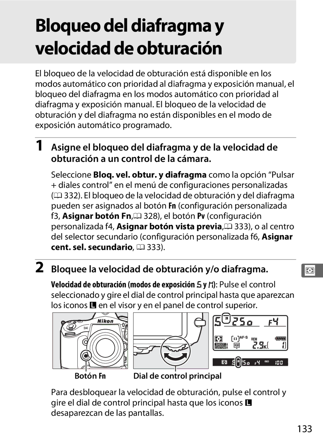 Nikon SB1L01 manual Bloqueo del diafragma y velocidad de obturación, 133 