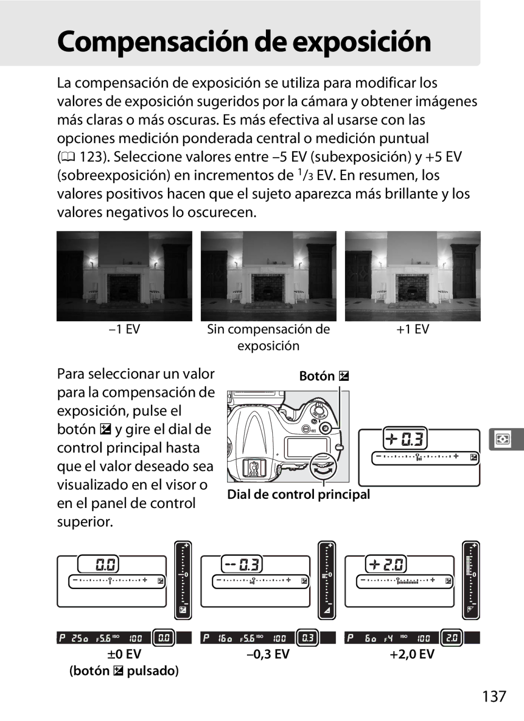 Nikon SB1L01 manual Compensación de exposición, 137, Sin compensación de 