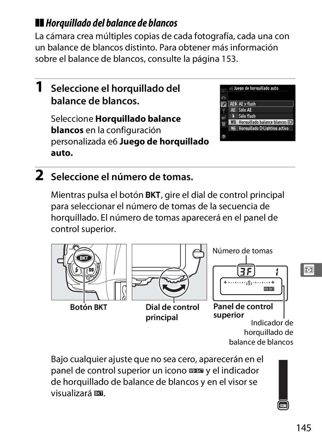 Nikon SB1L01 Horquillado del balance de blancos, Seleccione el horquillado del balance de blancos, 145, Balance de blancos 