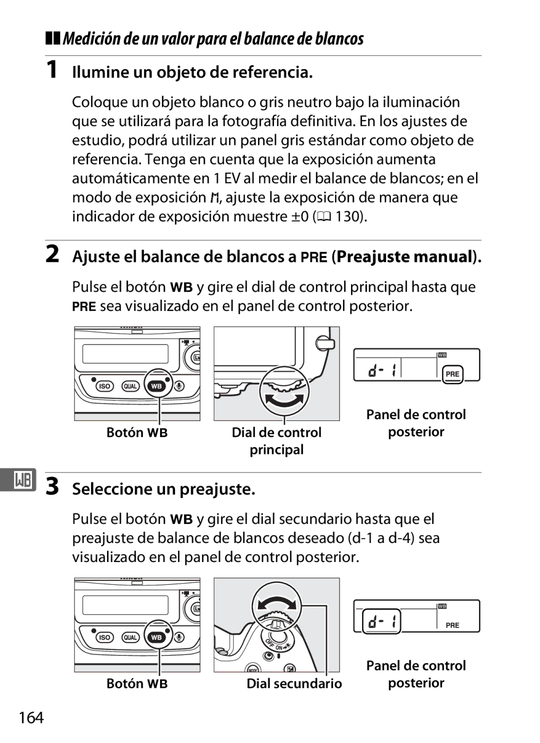 Nikon SB1L01 Medición de un valor para el balance de blancos, Ilumine un objeto de referencia, Seleccione un preajuste 