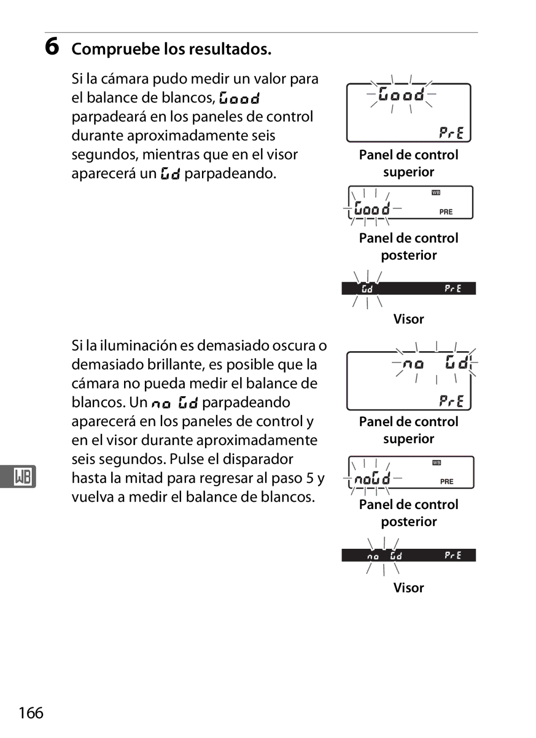 Nikon SB1L01 manual Compruebe los resultados, 166 