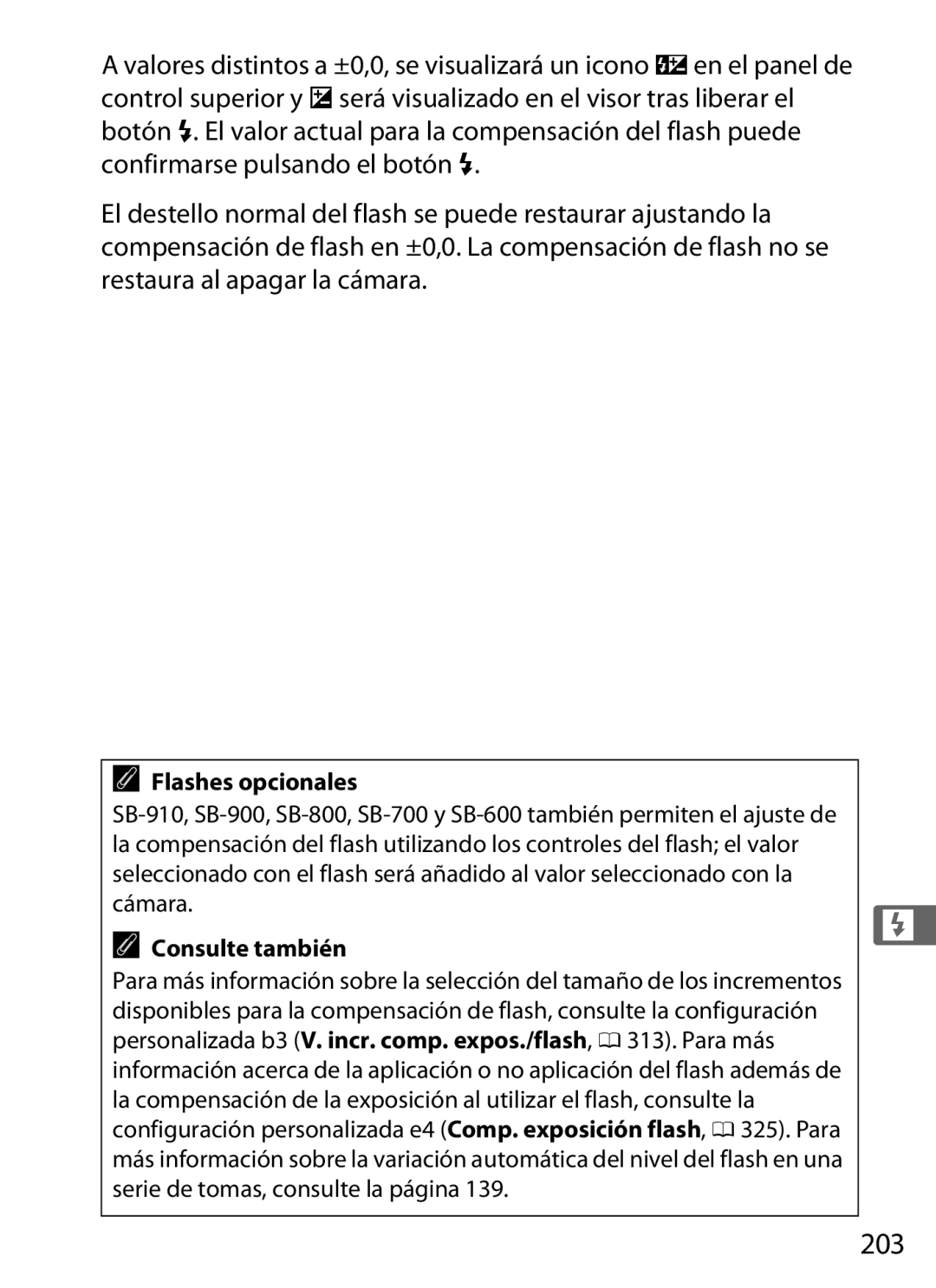 Nikon SB1L01 manual 203, Flashes opcionales 